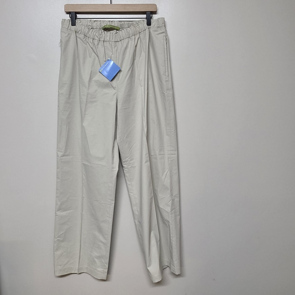 White + Warren Comfort Women's Wide Leg Pull On Pants Beige Elastic Waist Size L